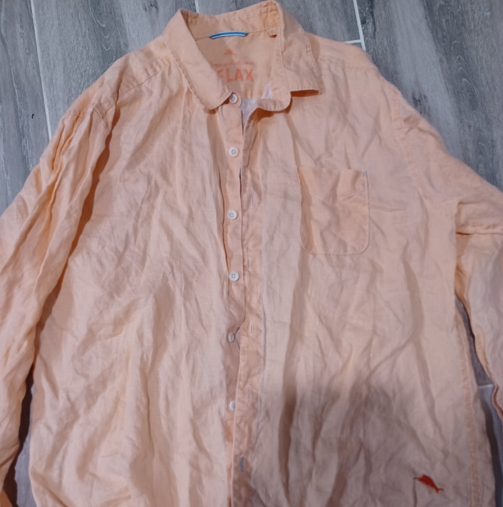 Tommy Bahama XL long sleeve linen orange shirt